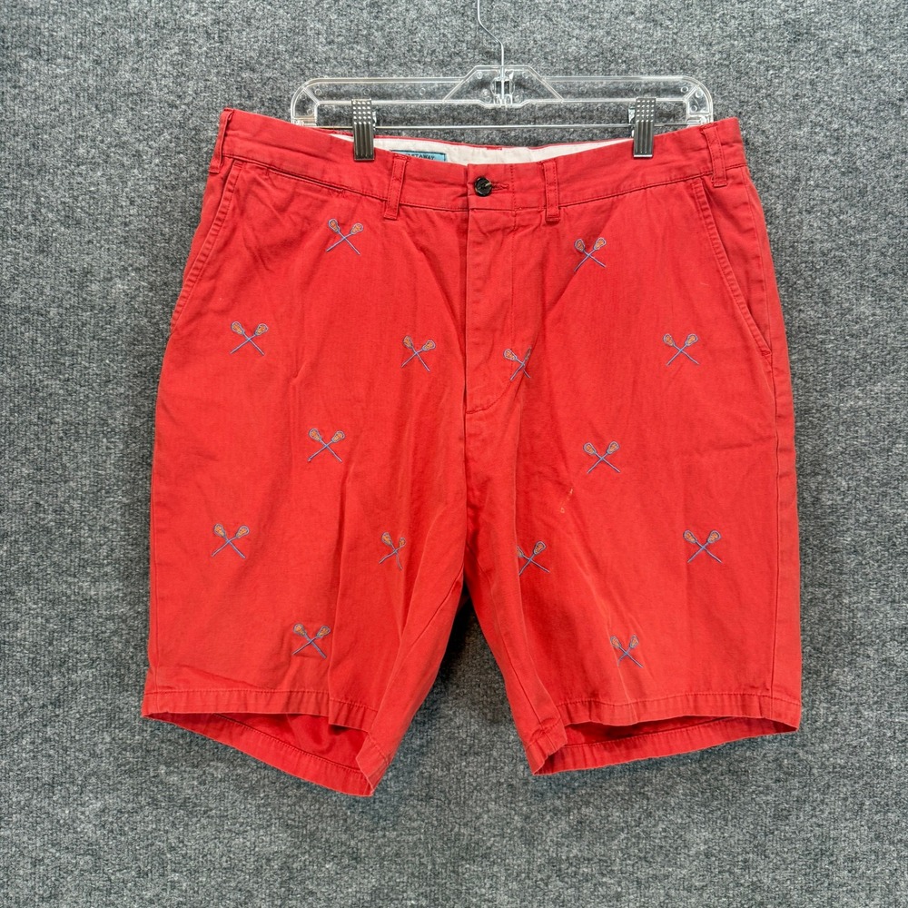 Castaway Nantucket Shorts Mens 36 Coral Lacrosse Embroidered Preppy Coastal